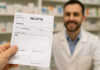 Recepta i farmaceuta w tle