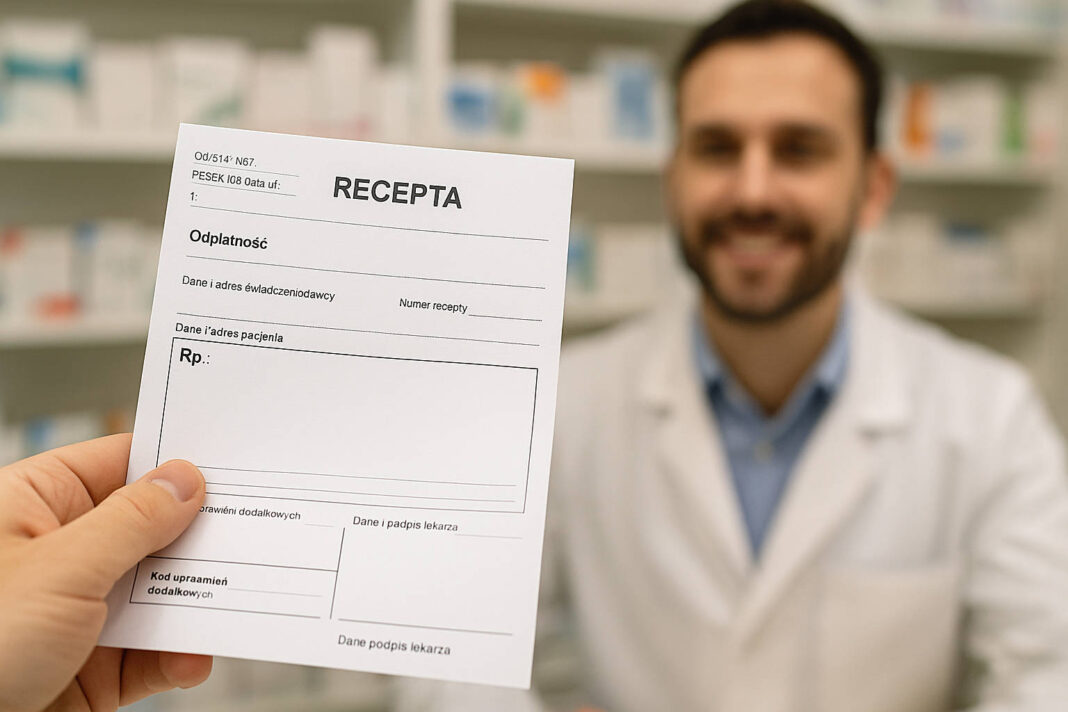 Recepta i farmaceuta w tle