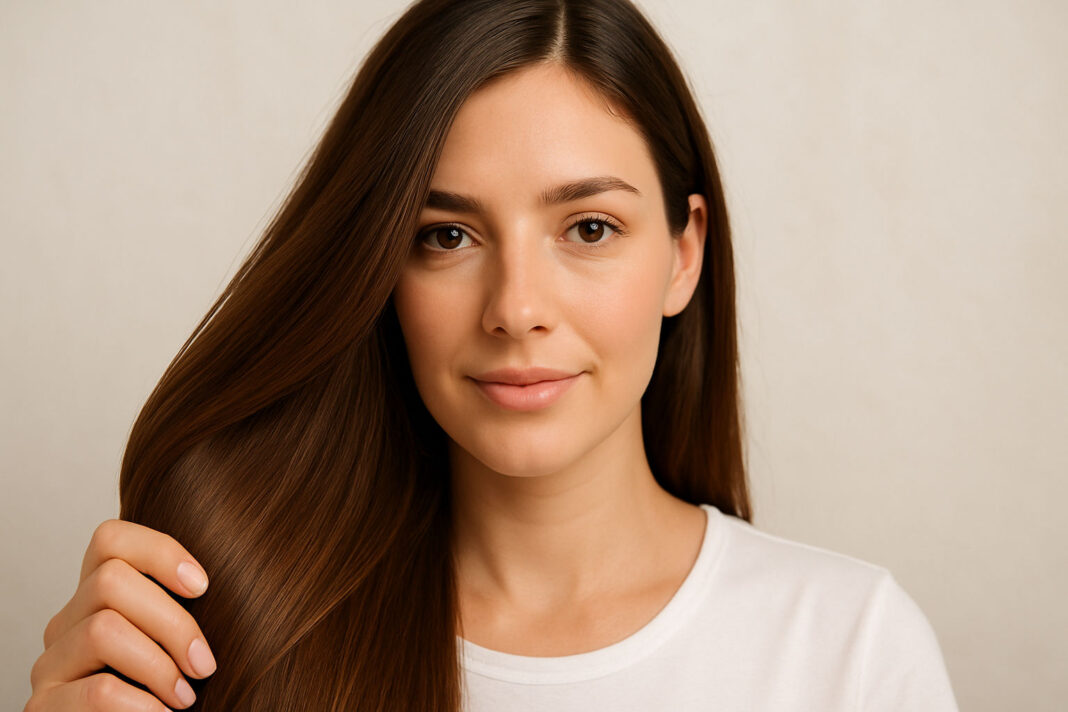 witaminy-suplementy-wzmacniajace-wlosy Kobieta ze zdrowymi, wzmocnionymi włosami