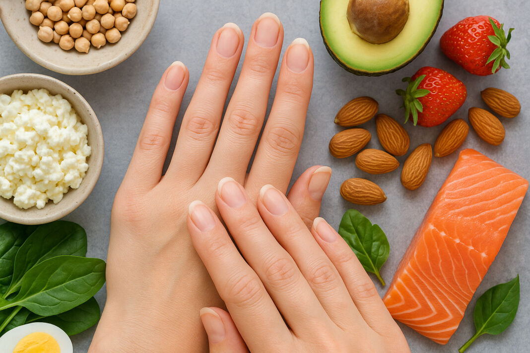 Zdrowe paznokcie w tle produkty wzmacniające paznokcie