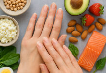 Zdrowe paznokcie w tle produkty wzmacniające paznokcie