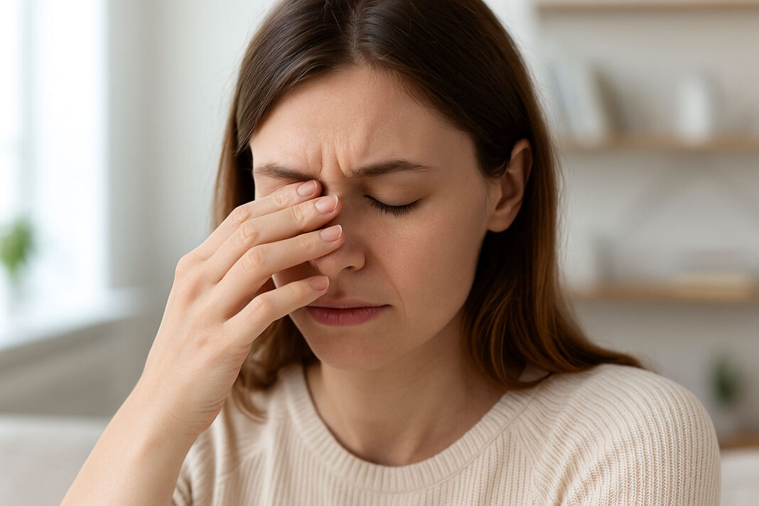 objawy-niedoboru-witaminy-b Kobieta z bólem głowy spowodowanym niedoborem witaminy b