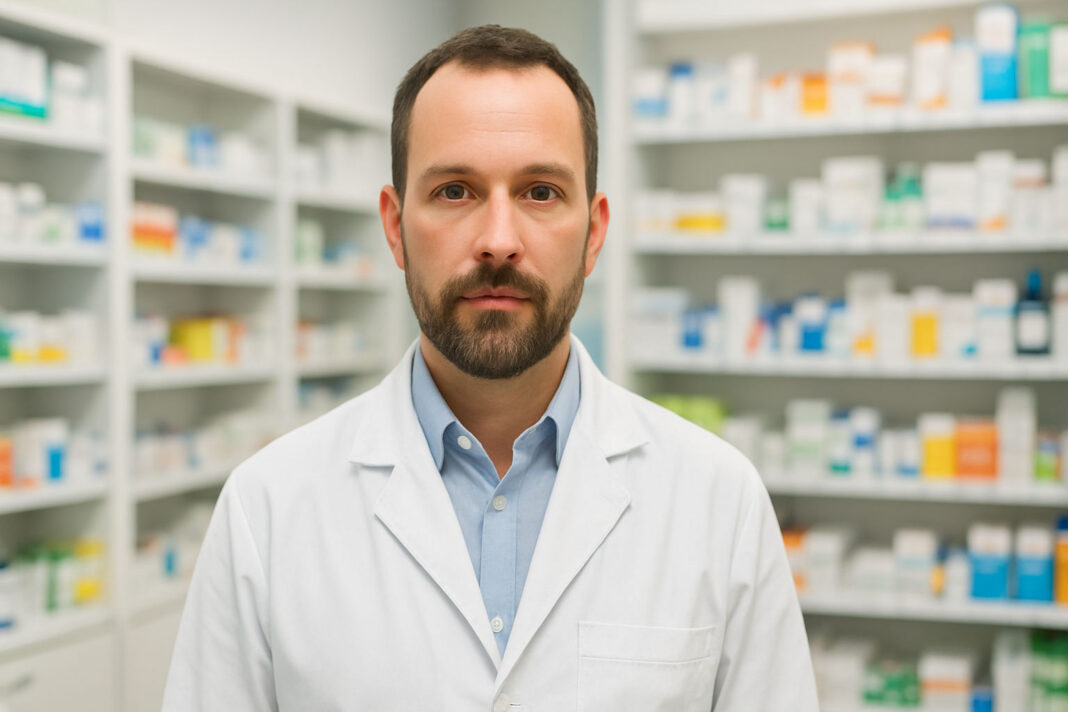 projekt-gif-zaakceptowany Farmaceuta z apteką w tle