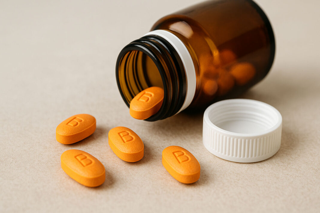 Słoik z tabletkami witaminy B do suplementacji