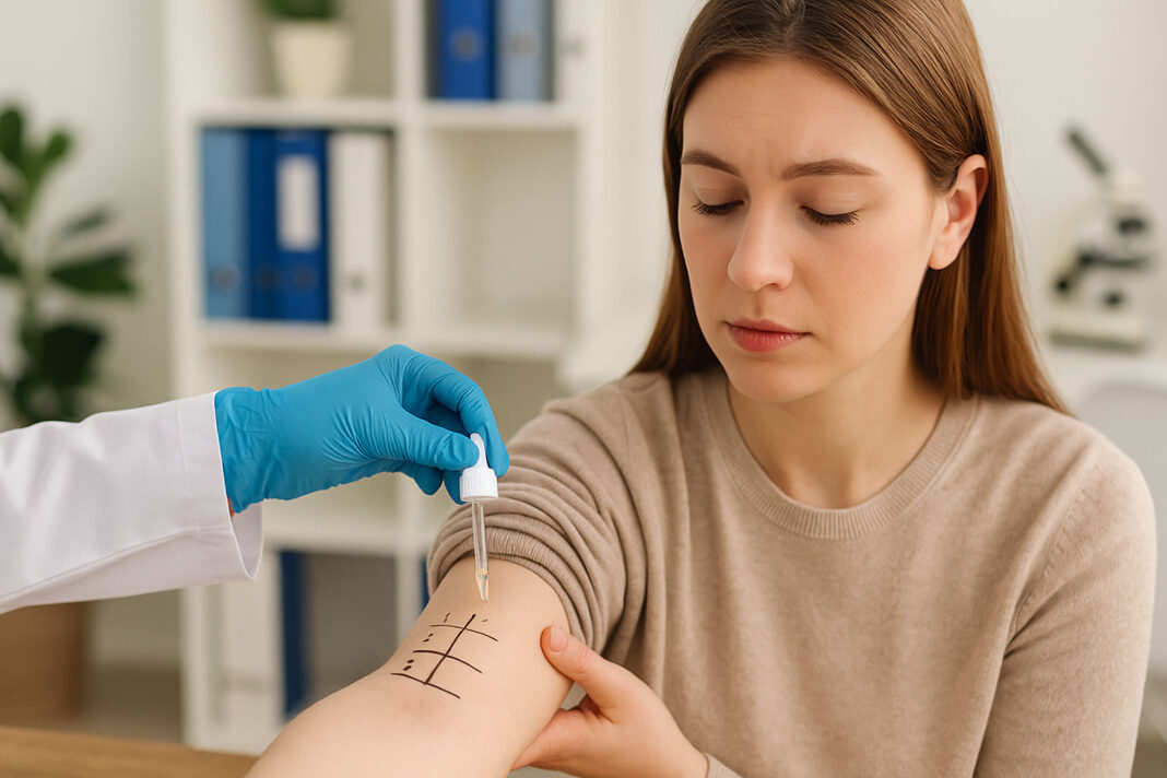 testy-na-alergie Kobieta robiąca u lekarza testy alergiczne