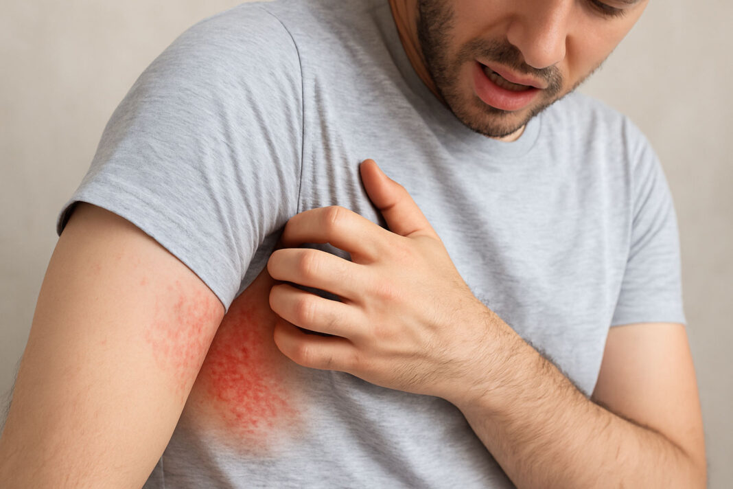 wysypka-od-potu Mężczyza z wysypką od potu