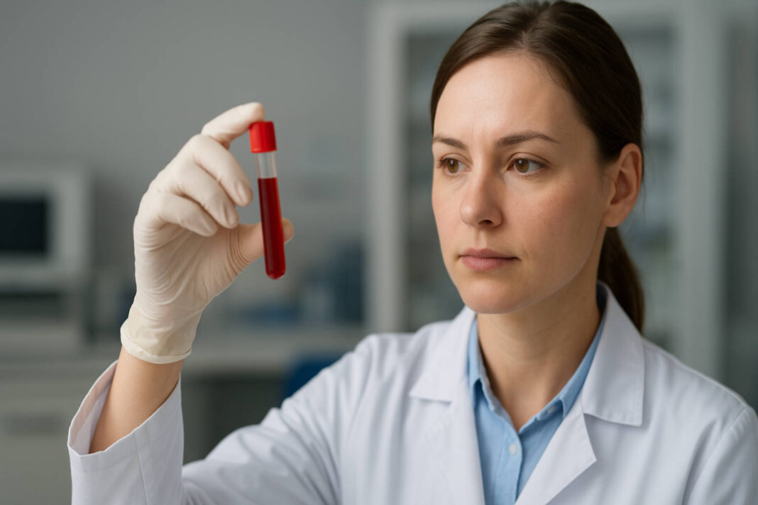 badanie-tsh Kobieta badająca krew podczas wykonywania badania TSH