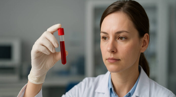 Badanie TSH – jak wygląda i jak interpretować wyniki? Kobieta badająca krew podczas wykonywania badania TSH
