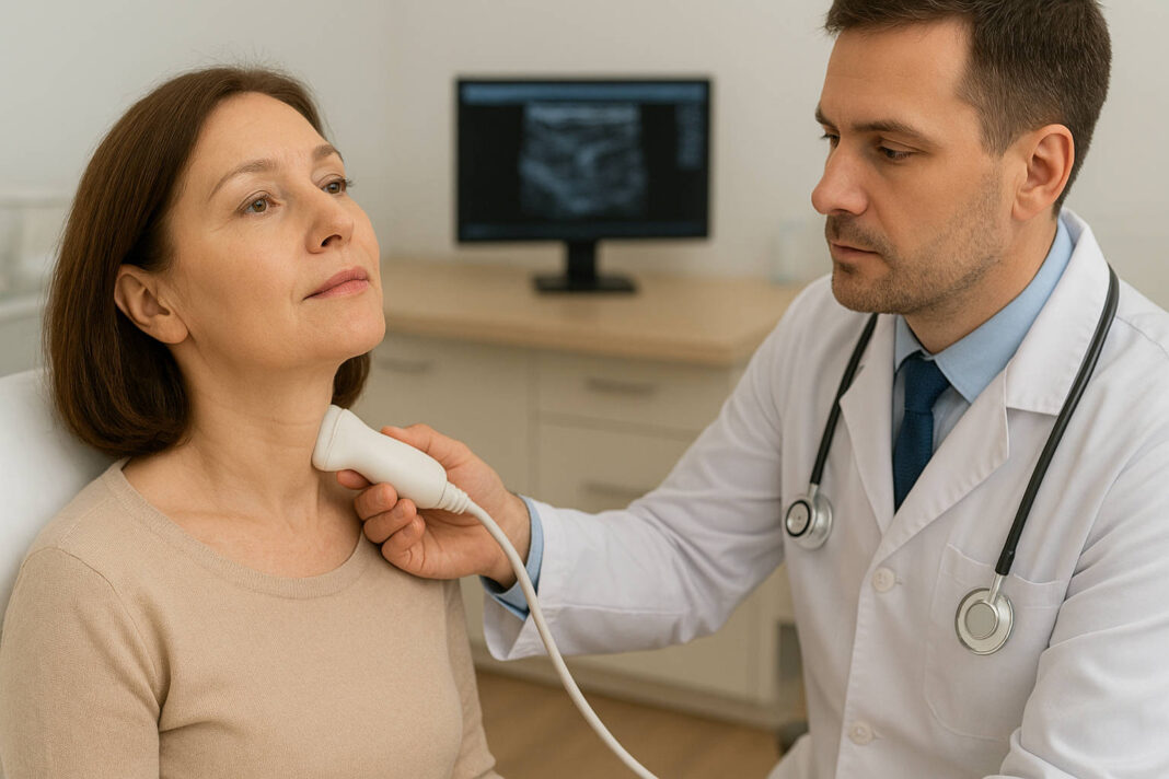Kobieta podczas usg tarczycy