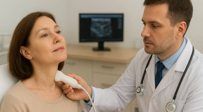 Kobieta podczas usg tarczycy