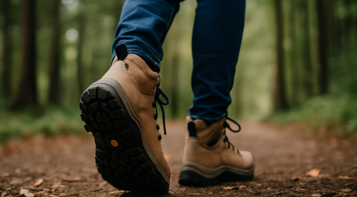 nogi osoby spacerującej po lesie