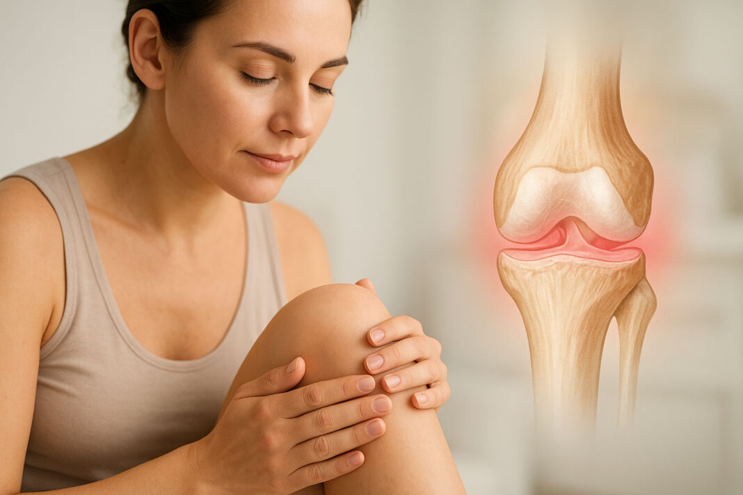 Kobieta i rysunek stawu kolanowego