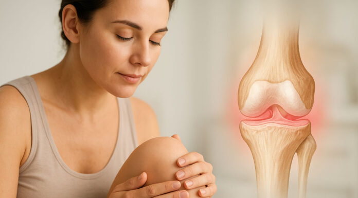 Kobieta i rysunek stawu kolanowego