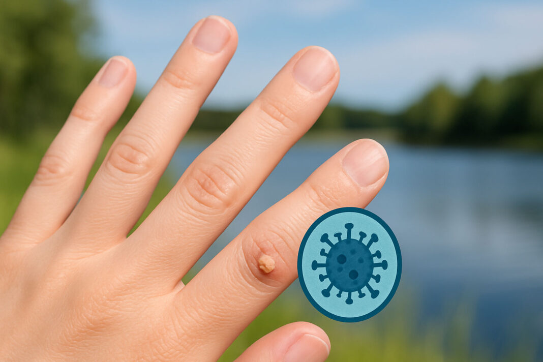 kurzajki Kurzajka na palcu i ikonka wirusa