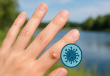 Kurzajka na palcu i ikonka wirusa