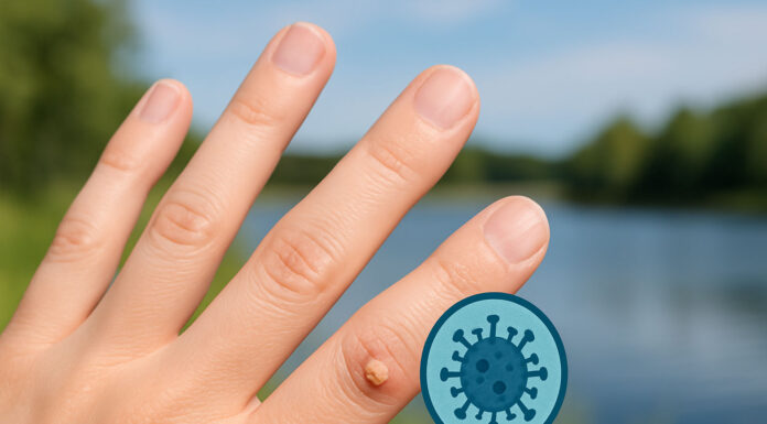 Kurzajka na palcu i ikonka wirusa