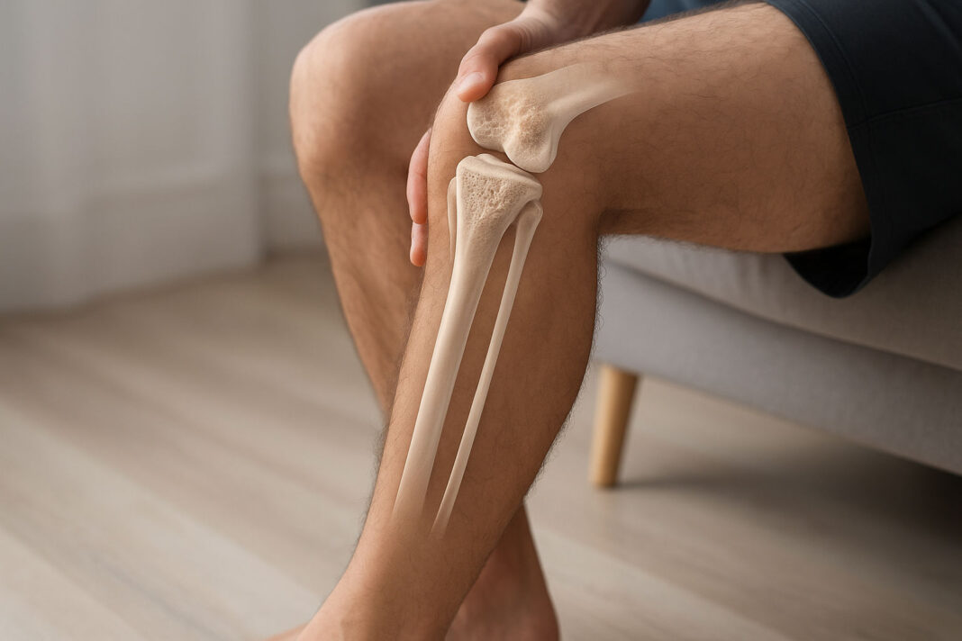 niedobor-wapnia Mężczyzna z rysunkową anatomiczną kością wskazującą na niedobór wapnia i osteoporozę