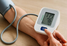 Ciśnieniomierz podczas badania ciśnienia z wynikiem