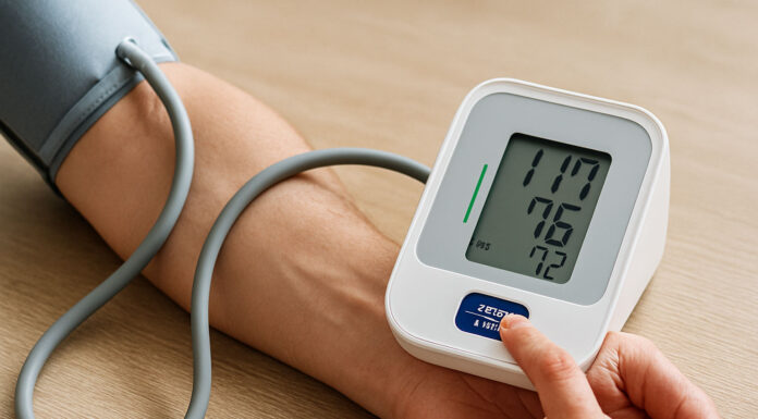 Ciśnieniomierz podczas badania ciśnienia z wynikiem