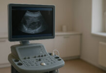 Obraz USG jamy brzusznej na ultrasonogramie