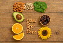 Produkty bogate w witaminę E ułożone w literę E