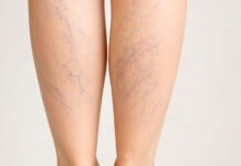 Zdjęcie łydek z widocznymi żyłami i żylakami