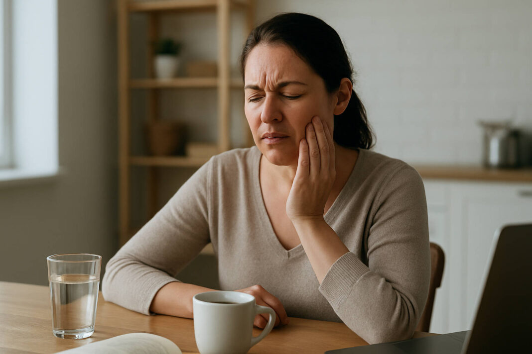 bol-zeba Kobieta z widocznym grymasem na twarzy spowodowanym bólem zęba