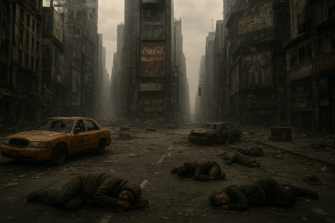 Wizja opuszczonego Time Square w Nowym Jorku w wyniku epidemii Fentanylu