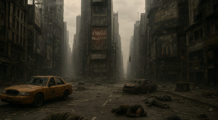 Wizja opuszczonego Time Square w Nowym Jorku w wyniku epidemii Fentanylu