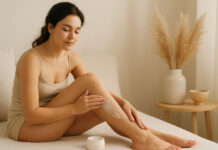 Jak skutecznie zmniejszyć cellulit i poprawić wygląd skóry Kobieta pielęgnująca nogi - smaruje je kremem