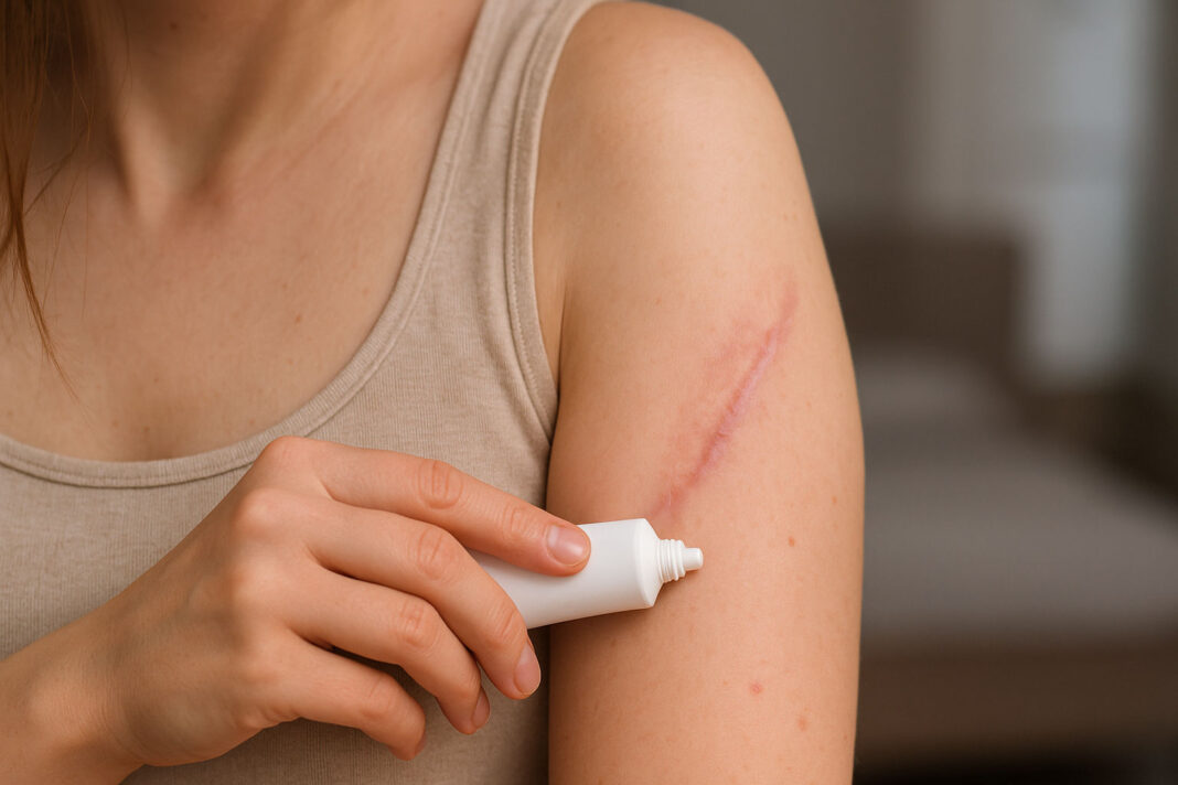 Kobieta pielęgnująca bliznę