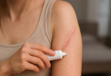 Kobieta pielęgnująca bliznę