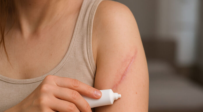 Kobieta pielęgnująca bliznę