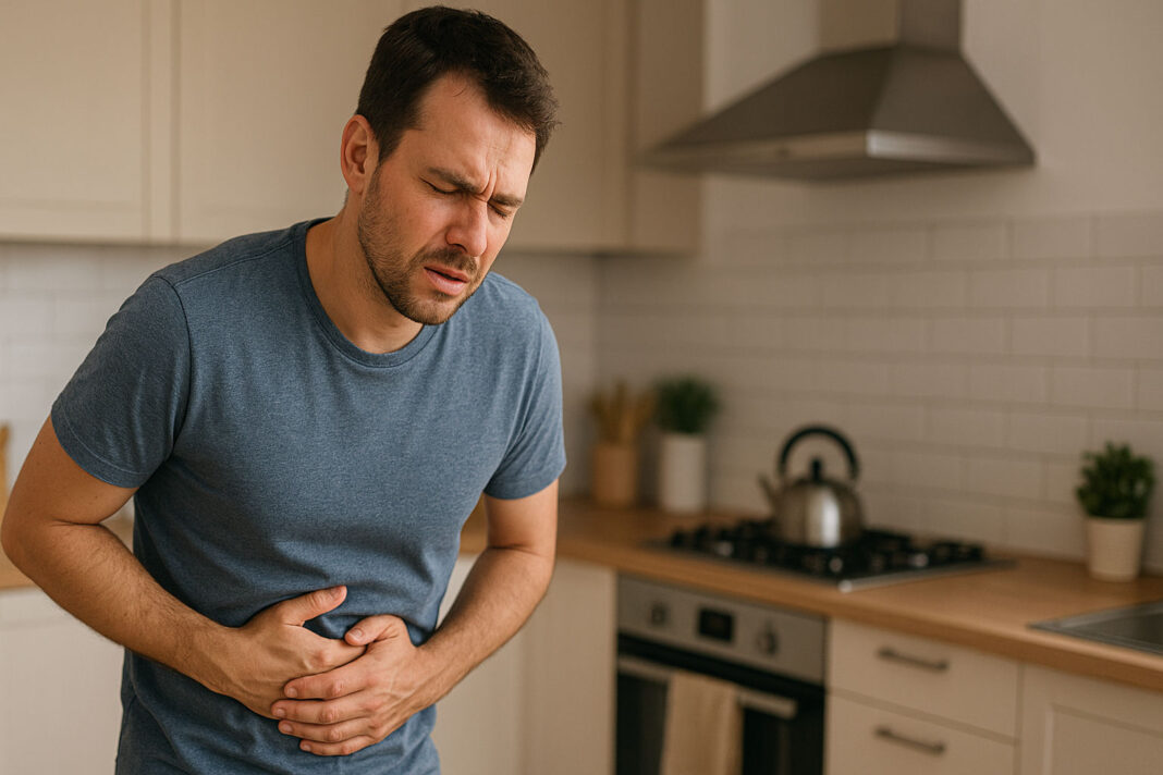 Mężczyzna z wzdęciami i niestrawnością