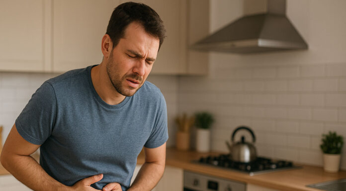 Niestrawność i wzdęcia – 5 trików, które naprawdę działają Mężczyzna z wzdęciami i niestrawnością