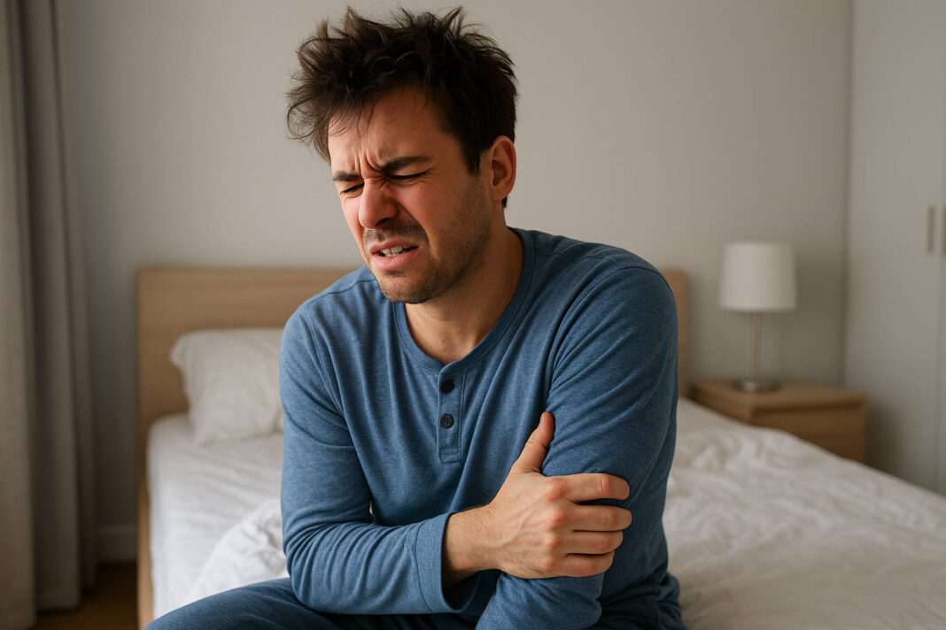 zakasy Mężczyzna budzący się rano z zakwasami