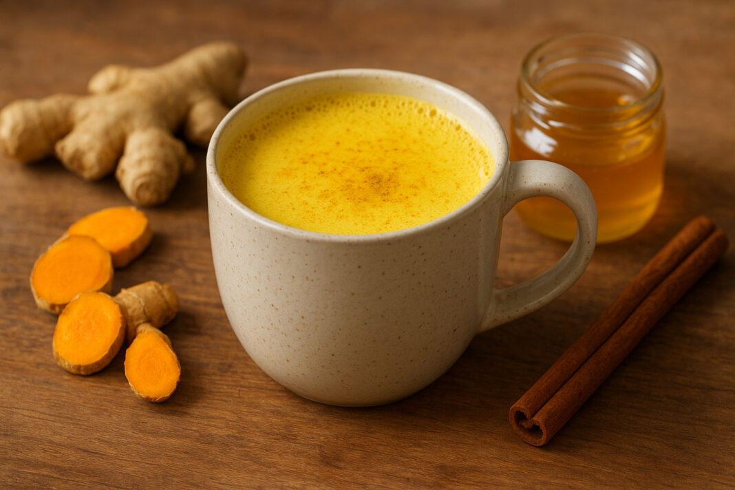 Złote mleko i przyprawy na stole