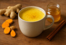 Złote mleko i przyprawy na stole