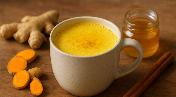 Złote mleko i przyprawy na stole