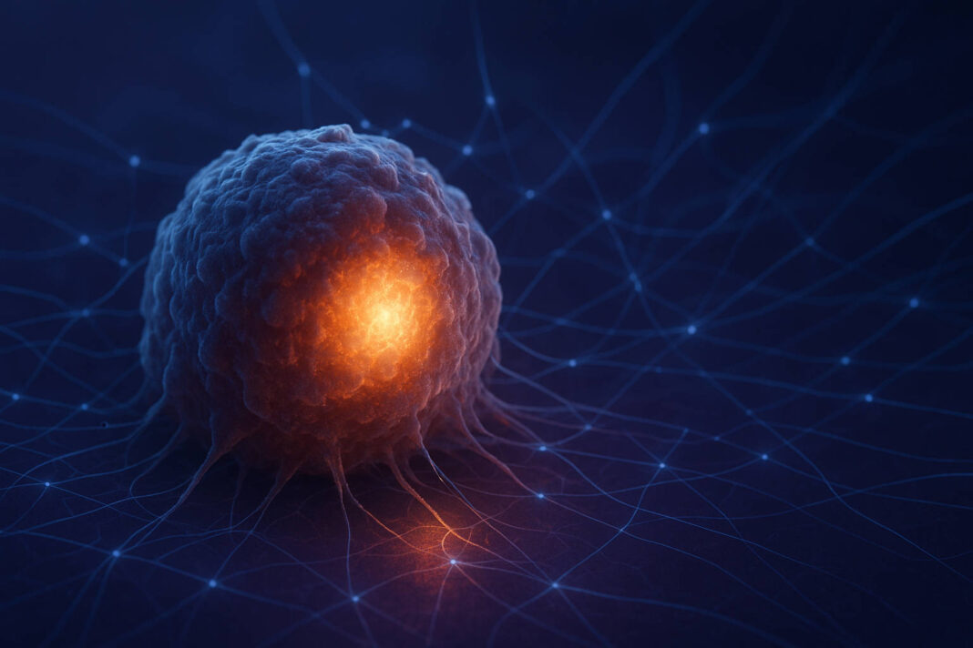 Wizualizacja sieci AI w kontekście artykułu o przełomie w leczeniu raka