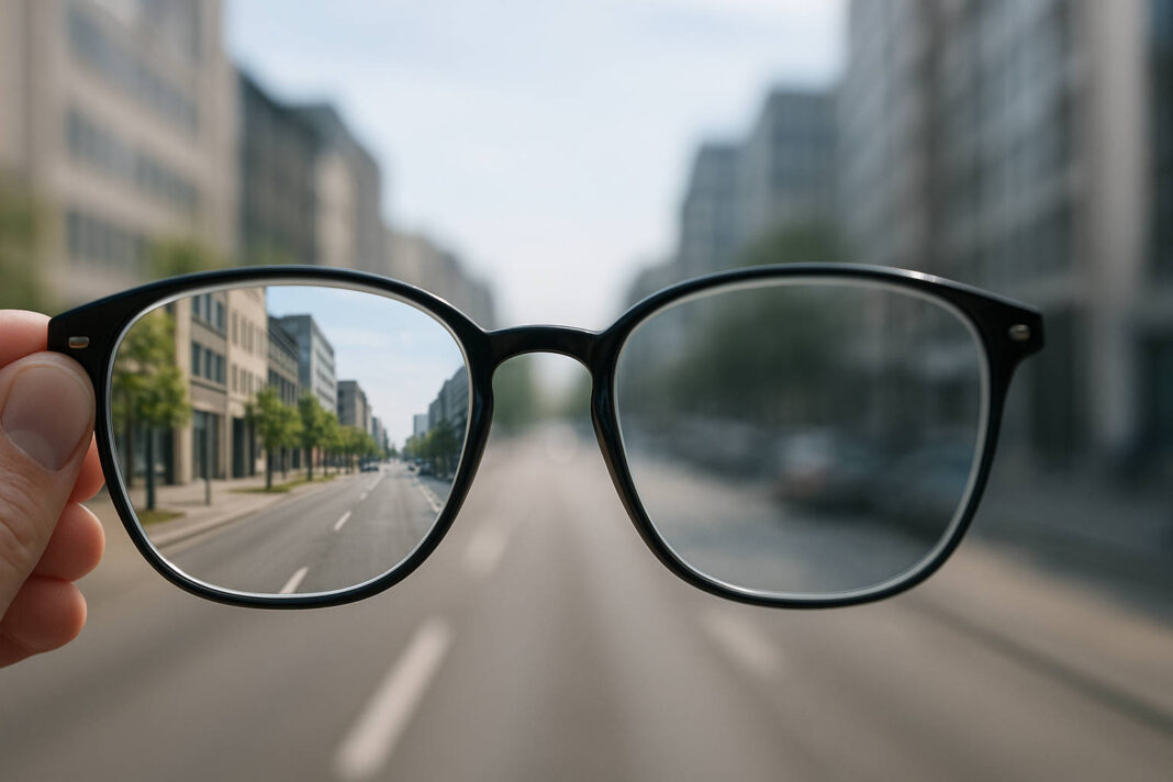 astygmatyzm Widok przez okulary symbolizujący astygmatyzm, rozmazane kontury i kształty