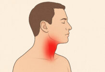 Ilustracja mężczyzny z bólem gardła