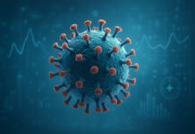 Wizualizacja wirusa grypy pod mikroskopem, 3d