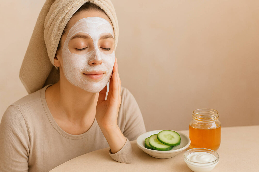 domowe-maseczki-szybkie Kobieta nakładająca domową maseczkę na twarz