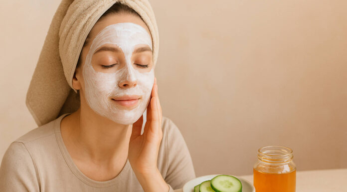 Kobieta nakładająca domową maseczkę na twarz