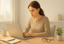 Ilustracja kobiety pracującej z koncentracją