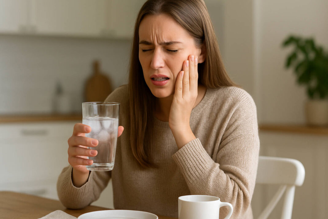 nadwrazliwosc-zebow Kobieta z nadwrażliwością zębów podczas picia zimnej wody