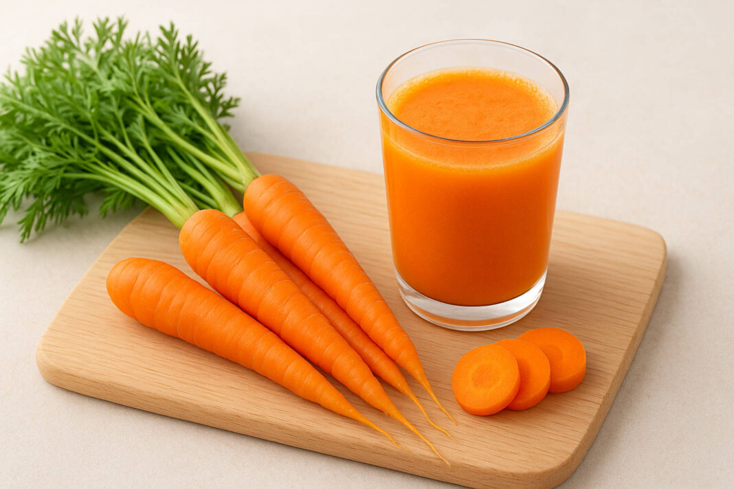 Marchew i sok z marchewki na desce