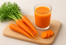Marchew i sok z marchewki na desce