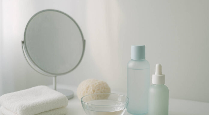 Wyciskanie wągrów, stanowisko w łazience przygotowane do wyciskania